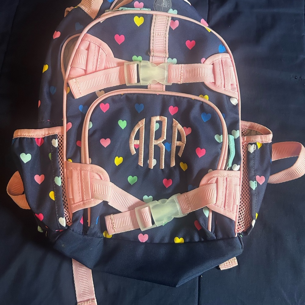 Pottery Barn Kids Blue and Pink Backpack with Polka Dot Design